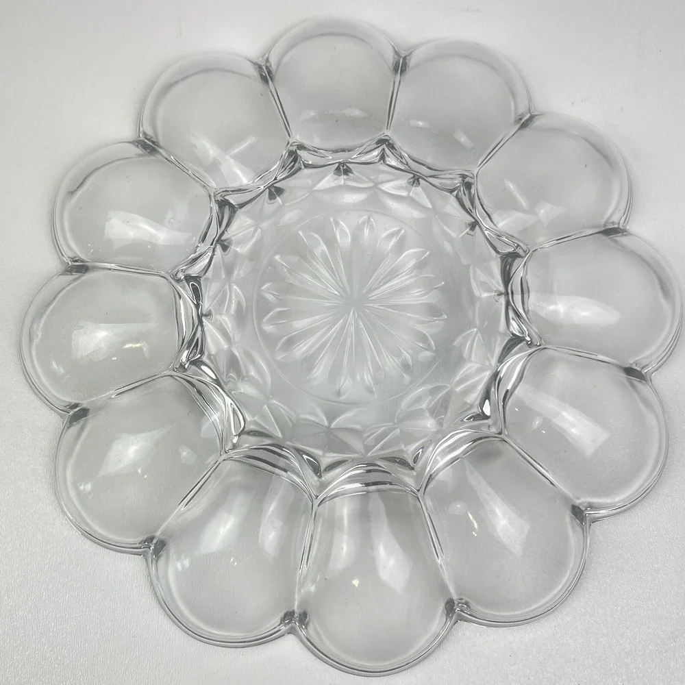 Vintage Anchor Hocking Fairfield Clear Deviled Egg Serving Dish Plate Platter